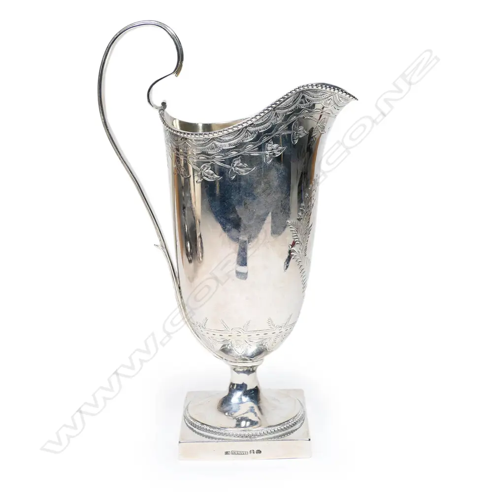 19thC New Zealand Frank Grady silver tall pedestal cream jug Image 1++